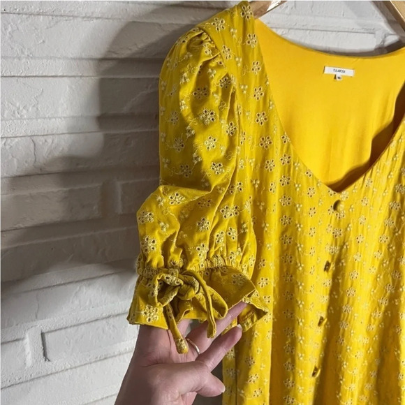 Tularosa Yellow Floral Eyelet Tie Sleeve Penny Mini Dress, Women’s Size Medium - Picture 7 of 8